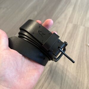 AllSaints Black Leather Belt with Matte Black Buckle – Size 44